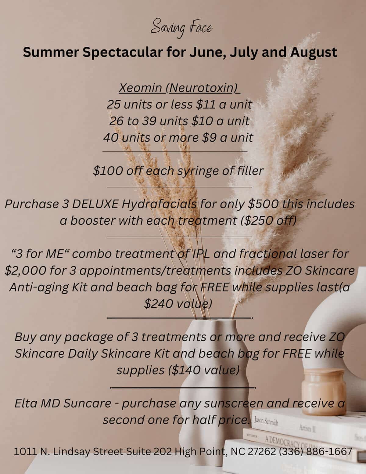 Summer Specials for June, July and August